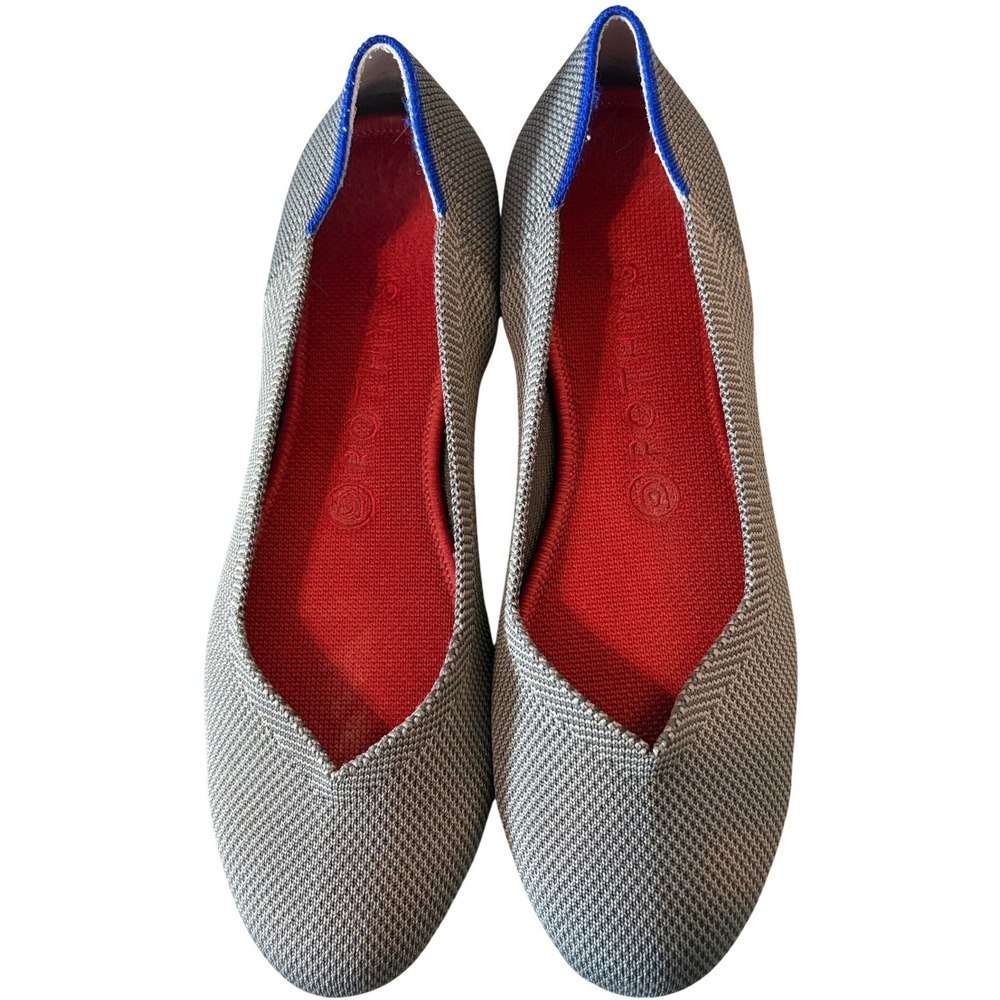 Rothys The Flat Grey Micro Knit Rounded Toe Flats Womens 8.5 Travel Comfort